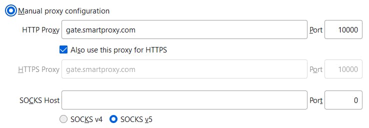 Paste the generated endpoint in the HTTP Proxy, HTTPS Proxy, or SOCKS Host input fields