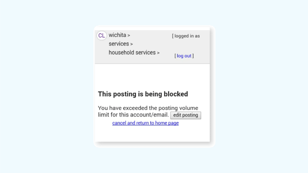 Craigslist posting blocked