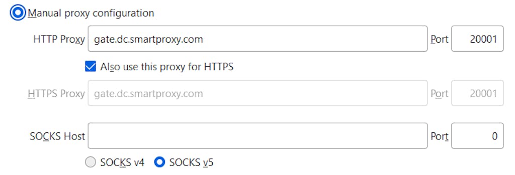DC - Paste the generated endpoint in the HTTP Proxy, HTTPS Proxy, or SOCKS Host input fields.