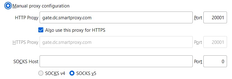 DC - Paste the generated endpoint in the HTTP Proxy, HTTPS Proxy, or SOCKS Host input fields.